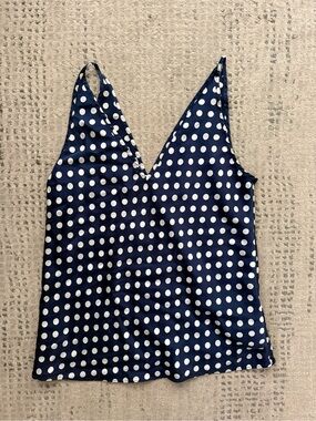 J. Crew Navy Polka Dot V-Neck Silk Tank